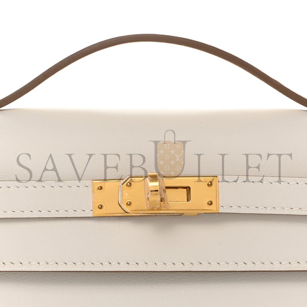 HERMÈS MASTER SWIFT KELLY POCHETTE CLUTCH MILKSHAKE WHITE GOLD BUCKLE(22*14*7cm) 